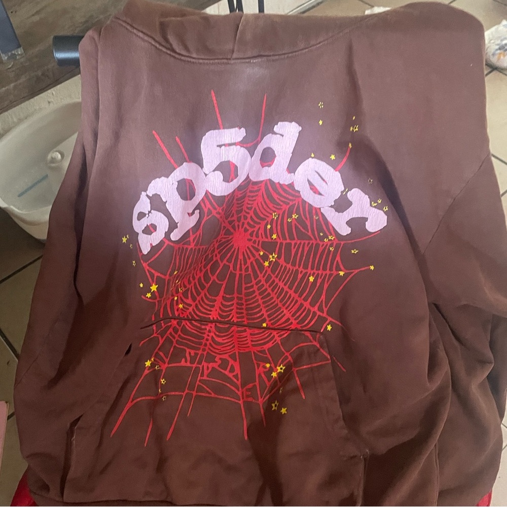 Sp5der Brown Jacket with Red and Pink Design
